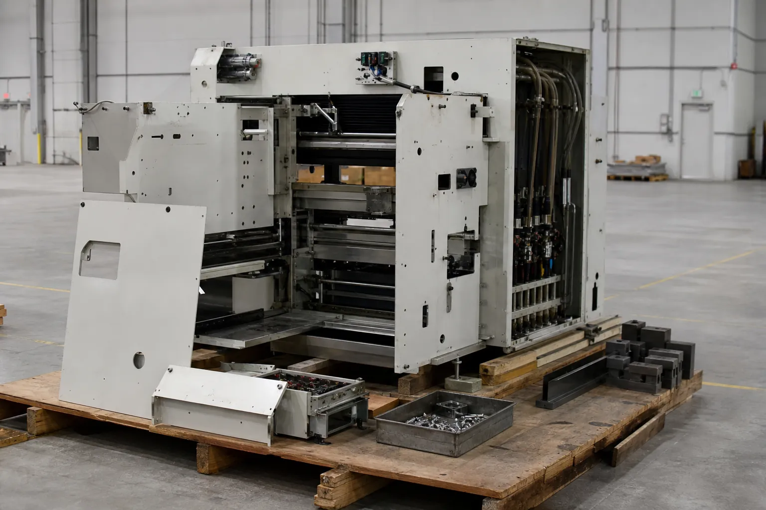 Industrial machine staged for dismantling and move-out