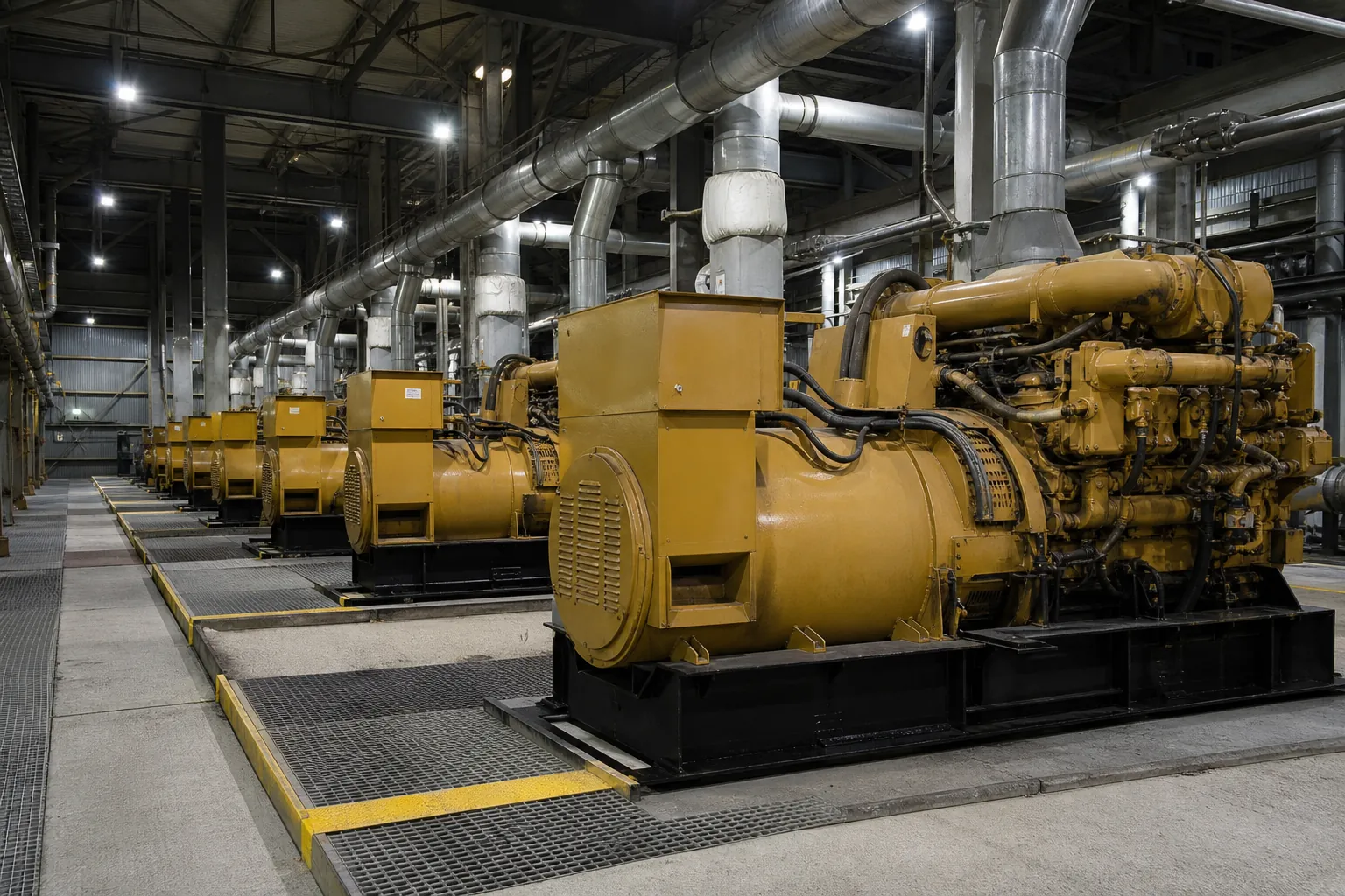 Industrial power hall with generators prepared for a managed sale