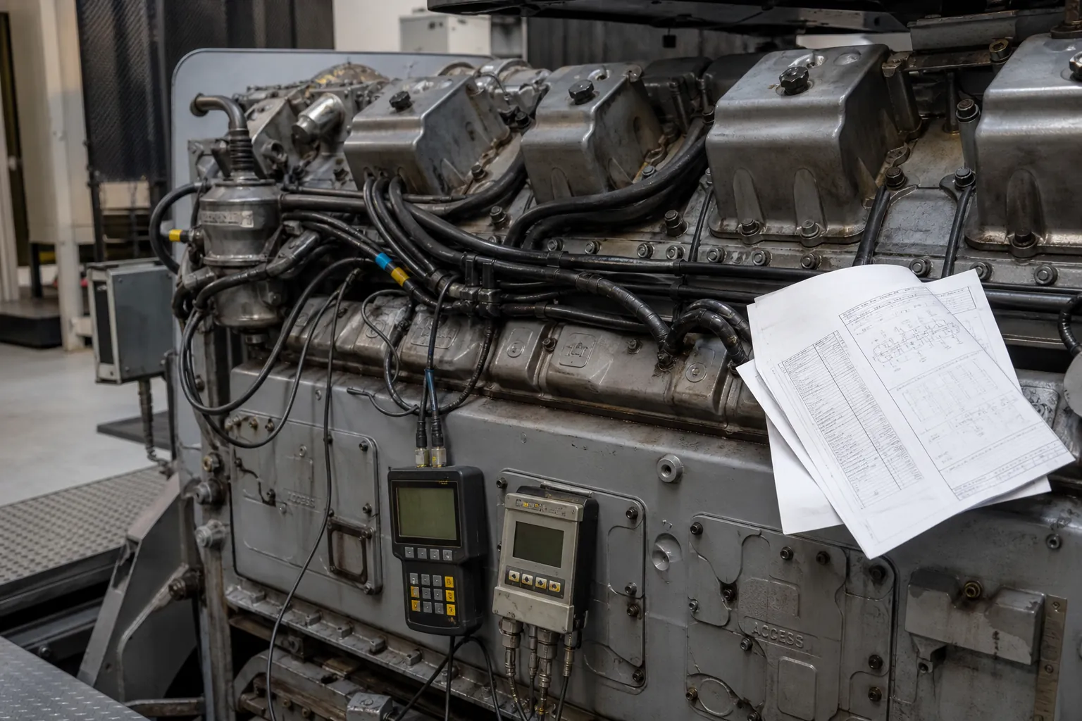 Plant-room inspection of a gas engine and cabling